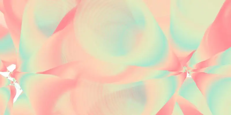 Psychedelic digital drawing in colors of salmon, aqua and seafoam green