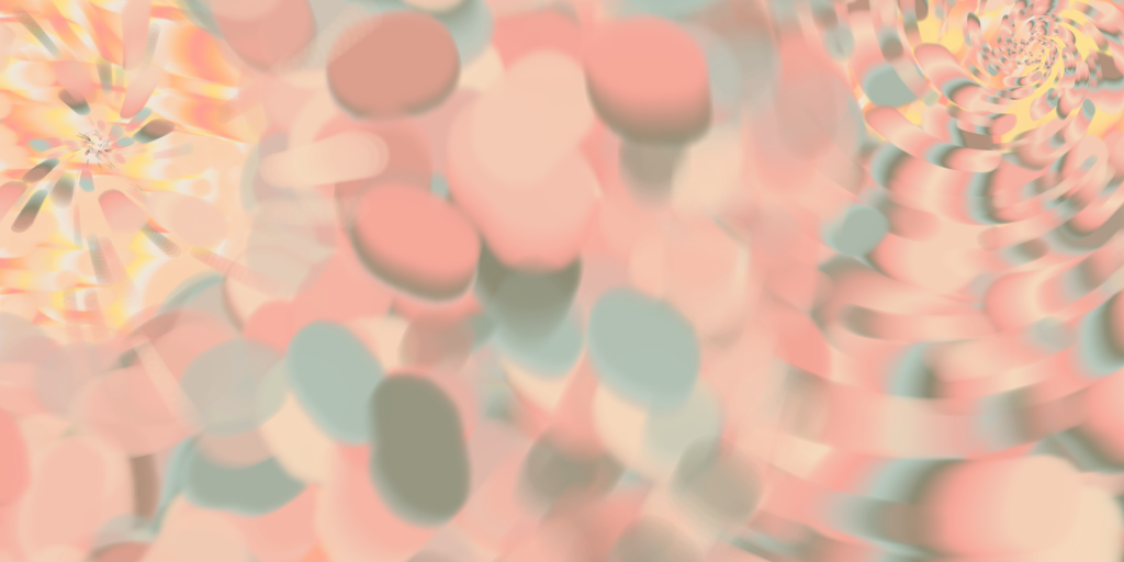 Digital drawing of circles that create a kaleidoscope image