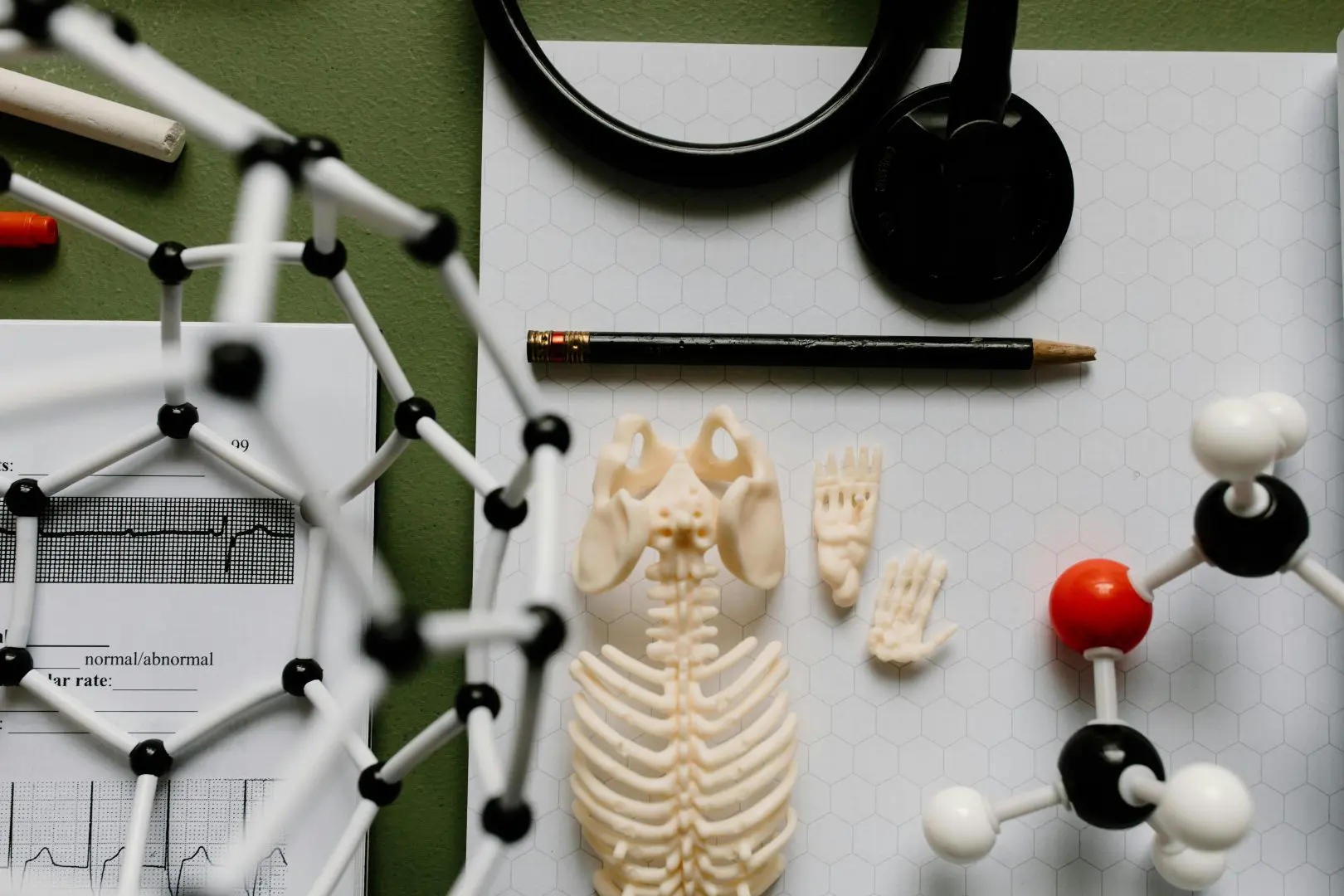 Collage of medical tools laid on a table